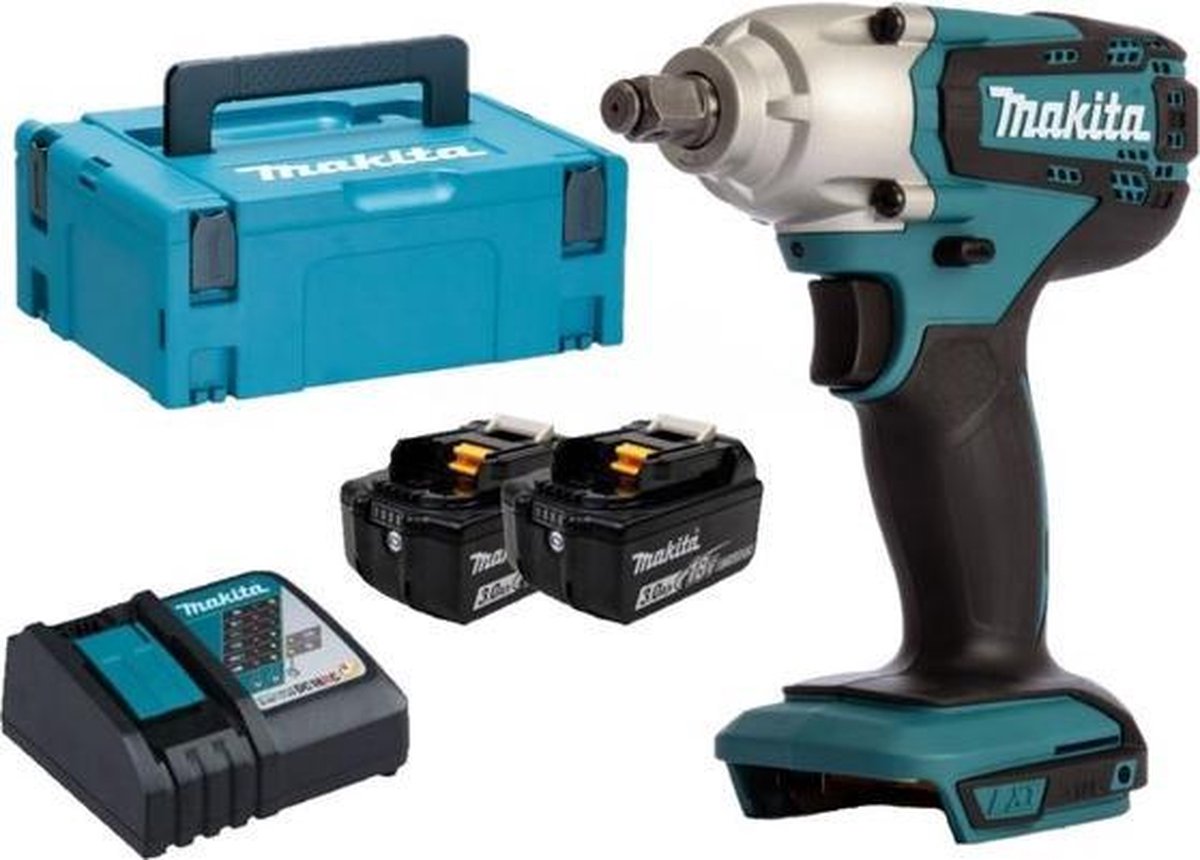 Juego de llaves de impacto con batería de iones de litio Makita dtw190rfj - 18v - 2 baterías de 3,0ah - en estuche de almacenamiento mbox - 190nm - 1 2 - sin escobillas