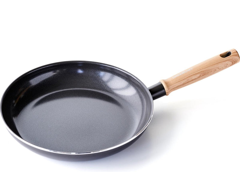 Padella vintage Greenchef 26 cm - rivestimento antiaderente senza pfas - padella wok a induzione - padella in ceramica - adatta al forno fino a 160°C - manico in legno - maniglia di raffreddamento - nera