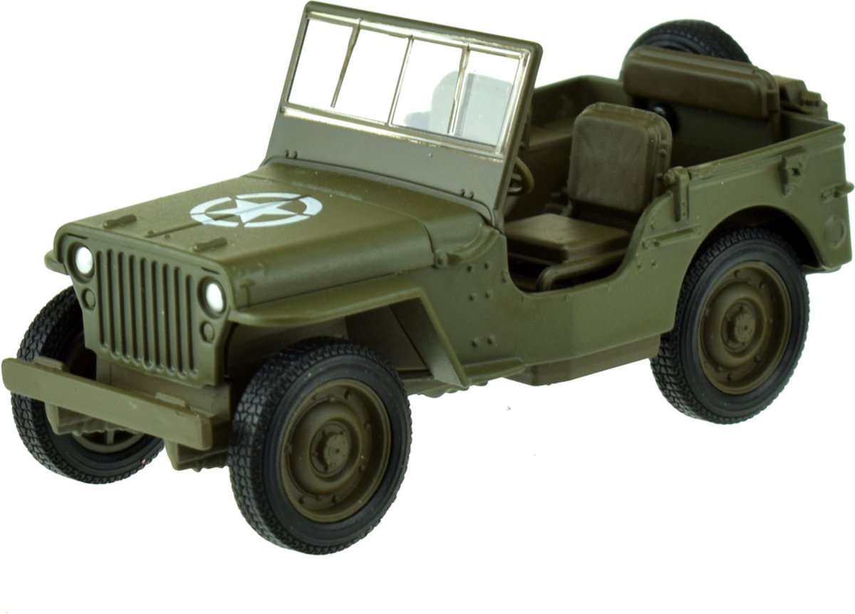 Welly speelgoed usa army jeep auto - legergroen - die-cast metaal - 11 cm - model willys