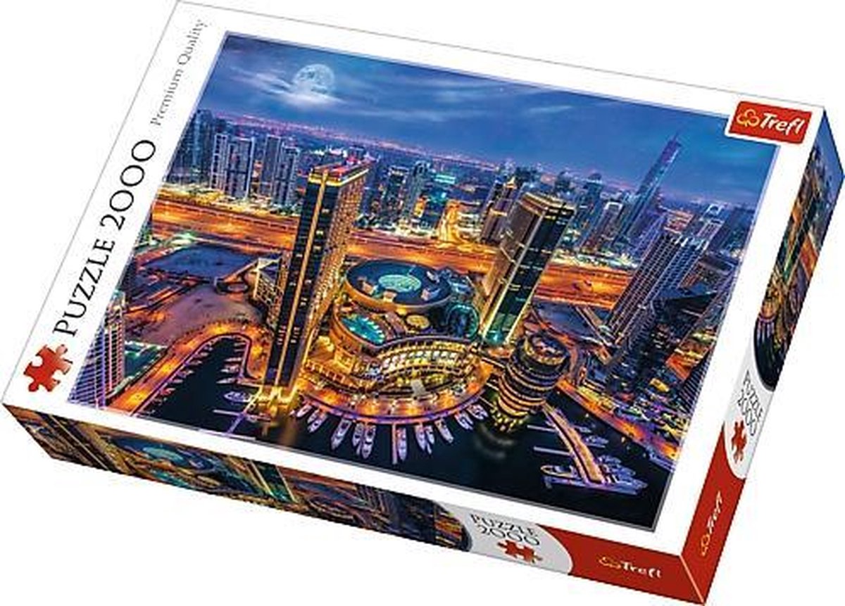 Puzzle Trefl 2000 pezzi - skyline notturno di Dubai - qualità premium.