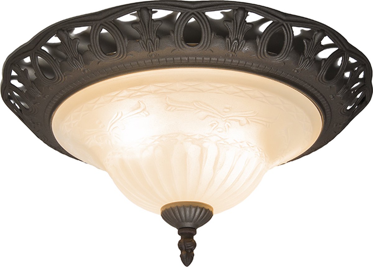 Trio rustica - plafonniere - roestbruin - albast glas - metaal - d 38cm - 2x e27 lamphouder