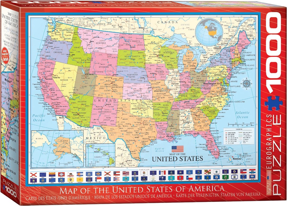Eurographics - mapa de EE.UU. [mapa de EE.UU.] - 1000 piezas 68×48cm (ancho×alto) - rompecabezas