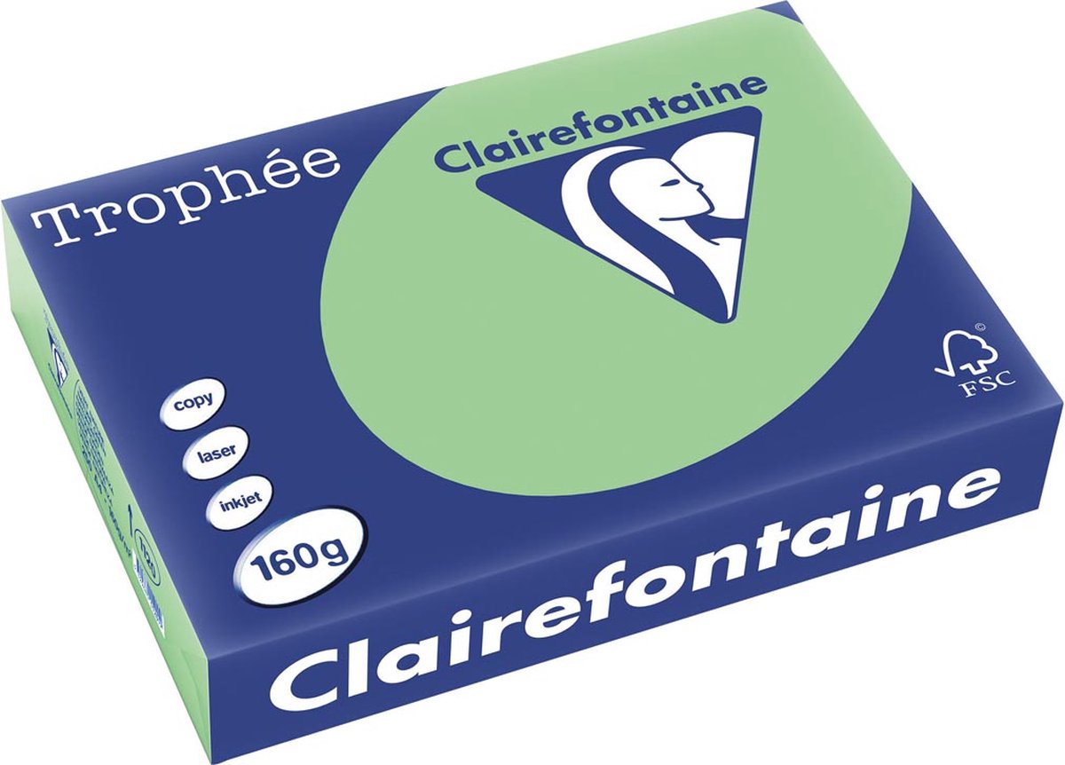 Clairefontaine trophée pastel, gekleurd papier, a4, 160 g, 250 vel, natuurgroen
