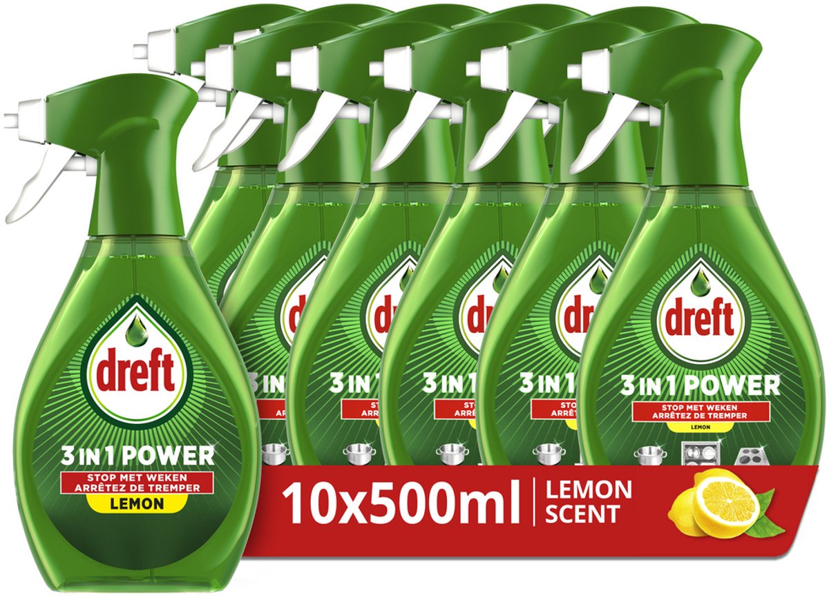 Dreft 3in1 power spray per piatti e cucina - sgrassante - profumo di limone - 10 x 500 ml