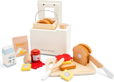 Woet new classic toys® houten speelgoed broodbakmachine - 17-delige speelset inclusief snijplank, brood, beleg accessoires - bakspeelgoed voor kinderen - fsc - rollenspel keukenspeelgoed - vanaf 3 jaar