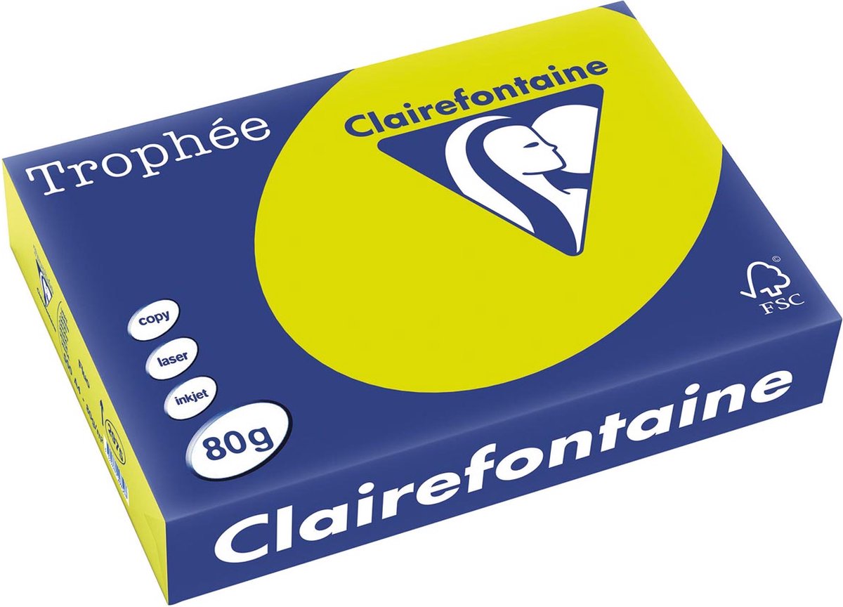 Clairefontaine trophée intens, gekleurd papier, a4, 80 g, 500 vel, fluo groen