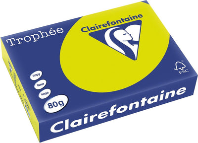 Clairefontaine trophée intense, colored paper, a4, 80 g, 500 sheets, fluorescent green