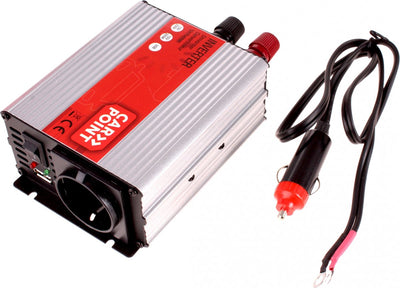 Inverter Carpoint - 12v>230v - potenza continua 150w - potenza di picco 300 watt - uscita presa francese belga - porta USB per caricare altro dispositivo - connessione tramite accendisigari - ventola di raffreddamento incorporata - dimensioni 120x100x50mm