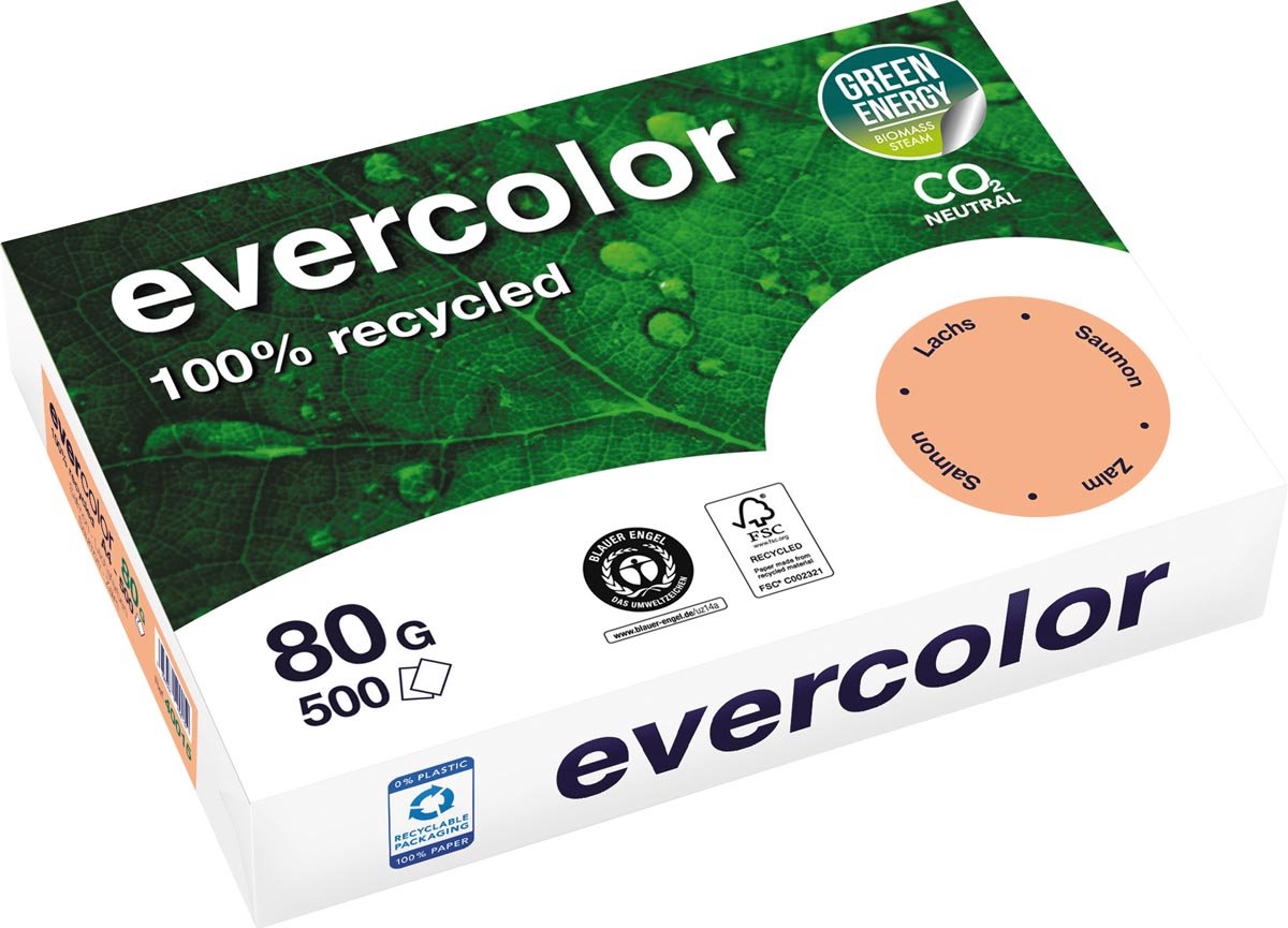Clairefontaine evercolor, gekleurd gerecycleerd papier, a4, 80 g, 500 vel, zalm