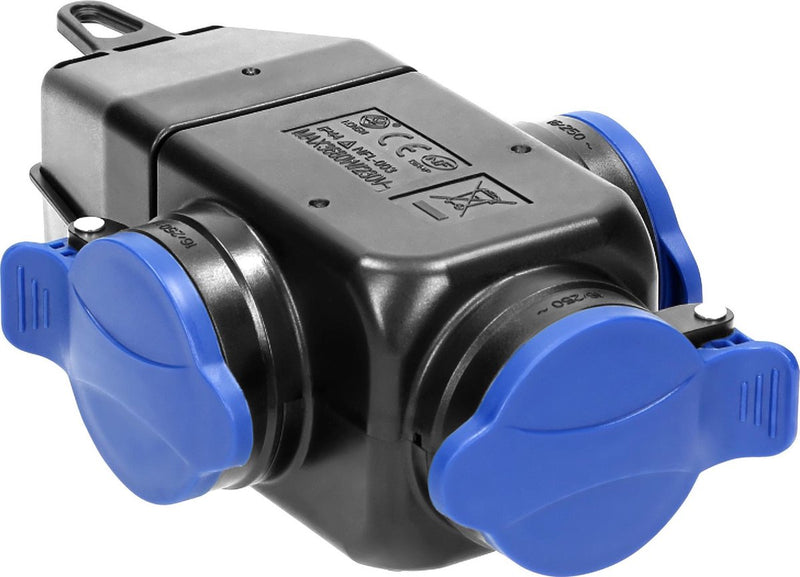 Spina di distribuzione robusta Orno - presa esterna a 3 vie - coperchi a chiusura automatica - presa IP44 resistente alla polvere e agli spruzzi d'acqua