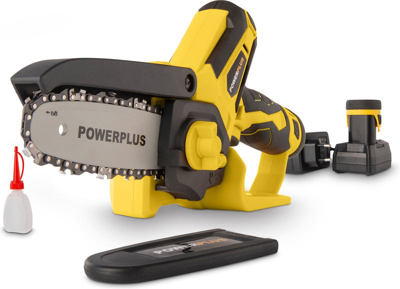 Mini motosega a batteria Powerplus POWXG1045 - Sega da potatura a batteria 12 V, con batteria e caricabatterie, lama da 10 cm con 14, attrezzi da giardino