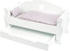 Letto per bambole in legno a piede con cassetto e biancheria da letto, 4dlg.