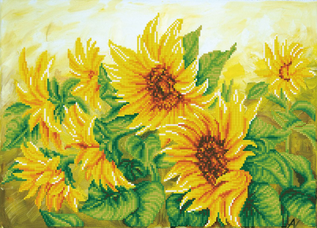 Diamond dotz® - diamond painting volwassenen - bloemen - zonnebloemen 41 x 57cm - ronde steentjes - volledig pakket