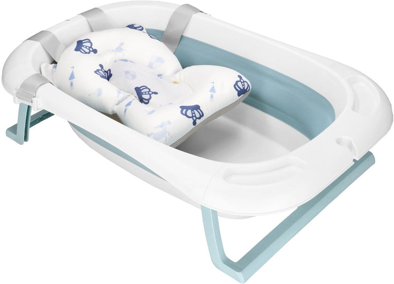 Bagnetto pieghevole Springos - pieghevole - portatile - con tappo - termometro - cuscino - fino a 12 mesi - 35 l - blu - bianco - 82 x 52 x 22 cm