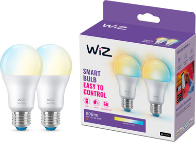 Wiz lamp 2-pack - warm to cool white light - smart LED lighting - E27 fitting - 60w - matt - wi-fi