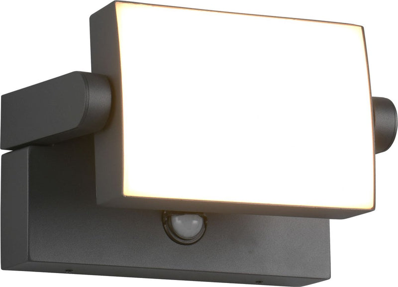 Trio kansas - wandlamp - antraciet - incl. 1x smd 10w - bewegingssensor - kantelbaar - buitenverlichting - ip54