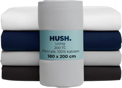 Cállate. living hush living sábana bajera de percal - 100% algodón - 200 hilos - extra fresca y fresca - fuerte y duradera - elástico en todo el contorno - 180x200+30cm - gris claro