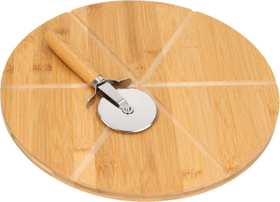 Tagliere per pizza Kesper con tagliapizza - legno di bambù - 32 cm - rotondo - tagliere da cucina