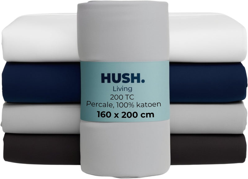 Hush. living hush living hoeslaken percale - 100% katoen - 200tc - extra fris en koel - sterk en slijtvast - elastiek rondom - 160x200+30cm - lichtgrijs