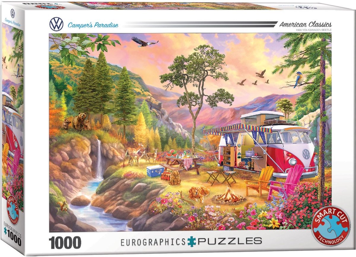 Eurographics volkswagen - camper's paradise [paradiso dei camper] - illustrazioni bigelow - 1000 pezzi 68×48 cm (l×a) - puzzle
