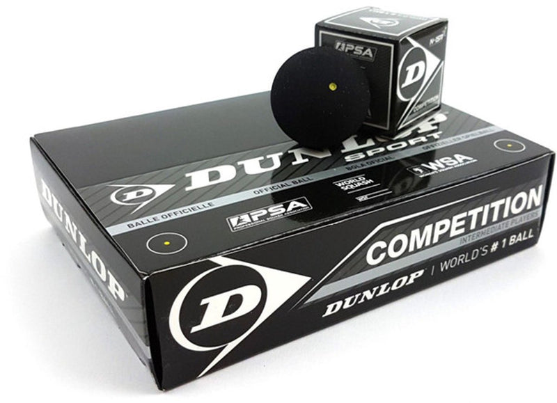 Palline da squash Dunlop da competizione punto giallo - nero - 12 pezzi