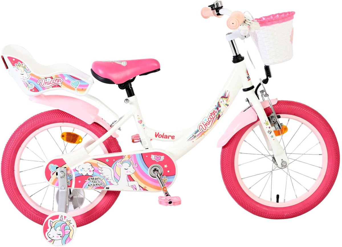 Bicicleta infantil Volare Unicorn - niña - 16 pulgadas - blanca