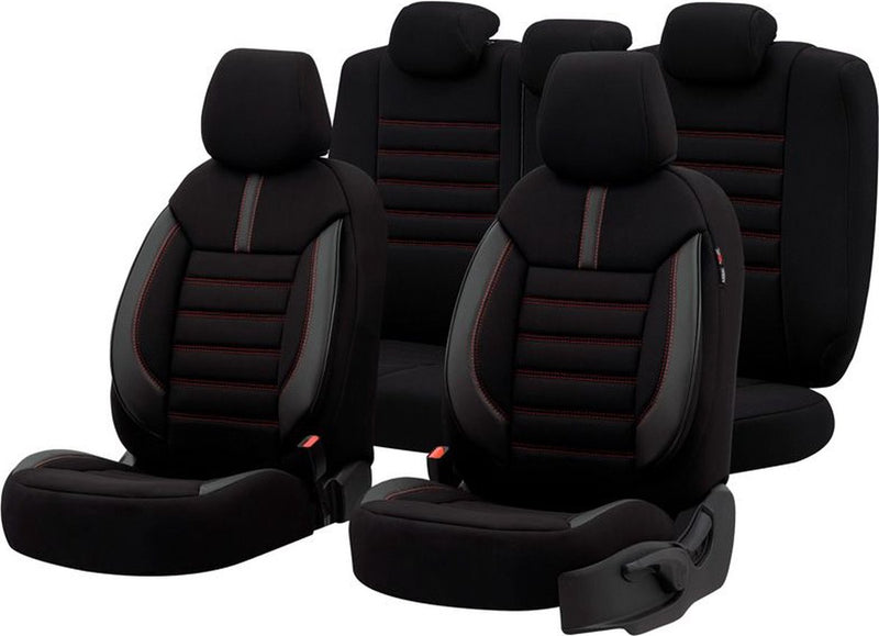 Otom universele stoffen leder stoelhoezenset 'limited' zwart + rode stiksels - 11-delig - geschikt voor side-airbags