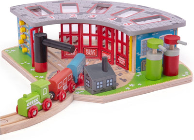 Bigjigs Wooden Rails Luxury Remise For 5 Trains