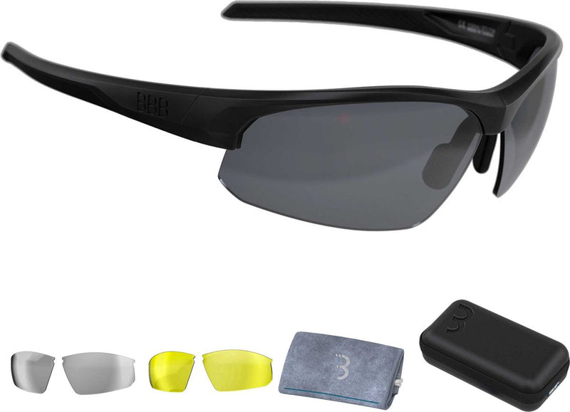 Occhiali da ciclismo Bbb per uomo e donna - occhiali da ciclismo con 3 lenti - occhiali sportivi con copertura - occhiali da bici da corsa leggeri - nero opaco - custodia da viaggio impression bsg-58t