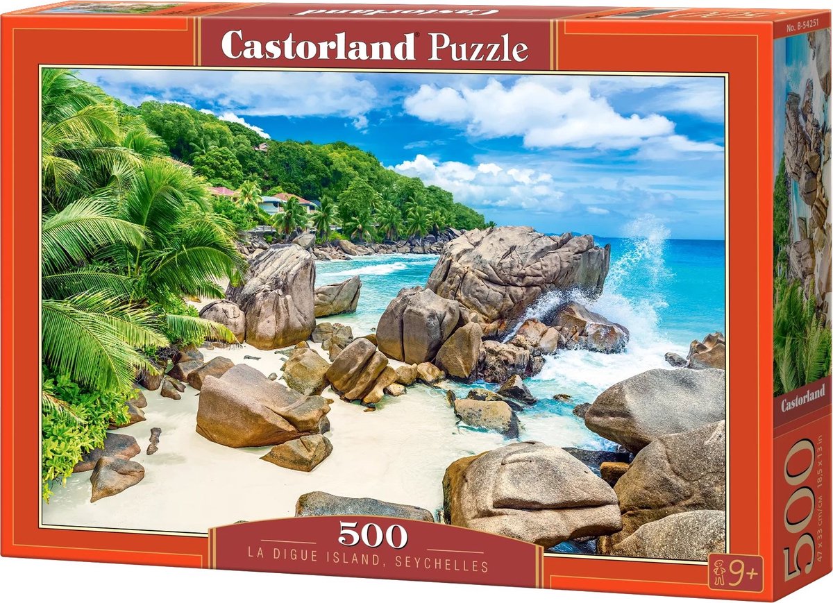 Castorland la digue island, seychelles – puzzel – 500 stukjes – satijnen afwerking – perfecte pasvorm – europese kwaliteit