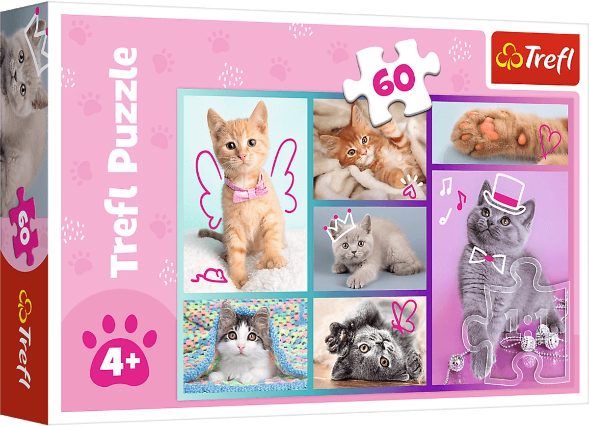 Puzzle Trefl - simpatici gatti - 60 pezzi - cartoncino colorato.