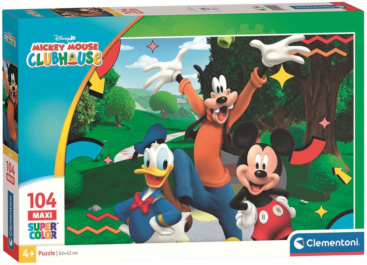 Clementoni mickey mouse clubhouse maxi kinderpuzzel 104 stukjes - legpuzzel met grote puzzels - educatief speelgoed voor kinderen vanaf 4 jaar