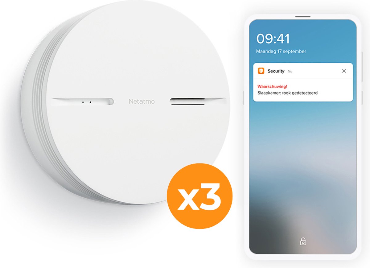 Detector de humo inteligente Netatmo con WiFi - detector de humo inteligente - funciona con Google Home Apple Home Kit - conectable - batería de 10 años - 3 piezas