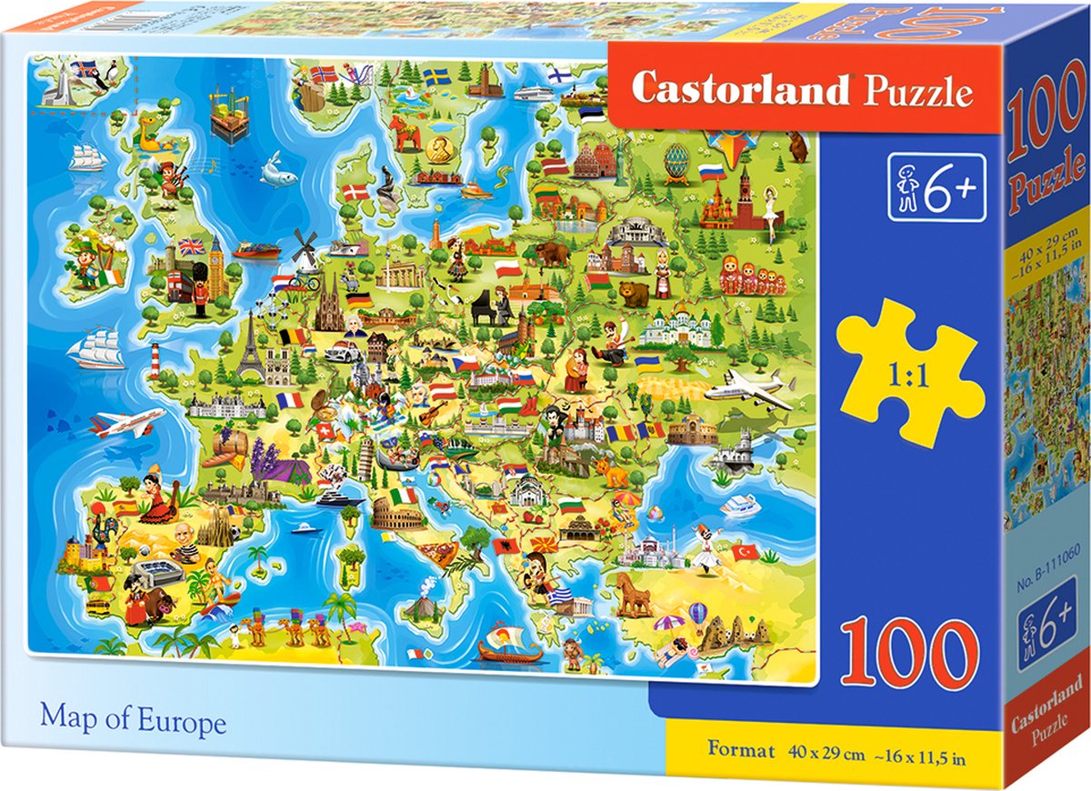 Castorland map of europe – puzzel – 100 stukjes – educatief – premium kwaliteit