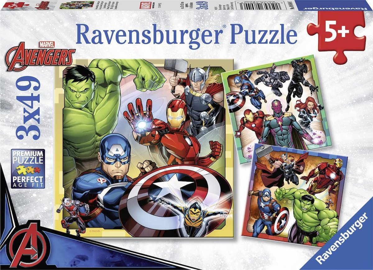 Ravensburger Puzzle The Avengers - Tre Puzzle - 49 Pezzi - Puzzle per Bambini