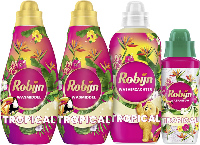 Robijn Perfect Match - Tropical - 4 pezzi - 2x detersivo + 1 ammorbidente + 1 profumo di lavaggio - confezione risparmio