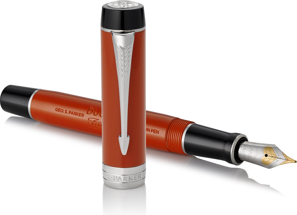 Parker duofold centennial vulpen | classic big red vintage | medium puur gouden penpunt | zwarte inkt en converter | premium geschenkdoos