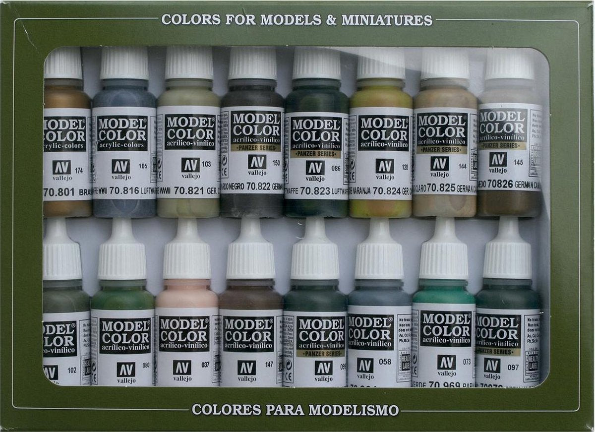 Vallejo model color set german camouflage wwii - 16 kleuren - 17ml - 70114