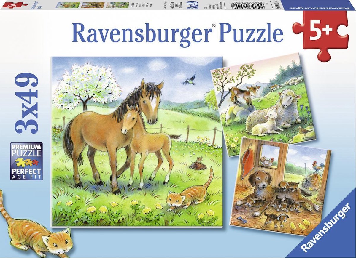 Ravensburger Puzzle Cuddle Time - 3x49 pezzi - Puzzle per bambini