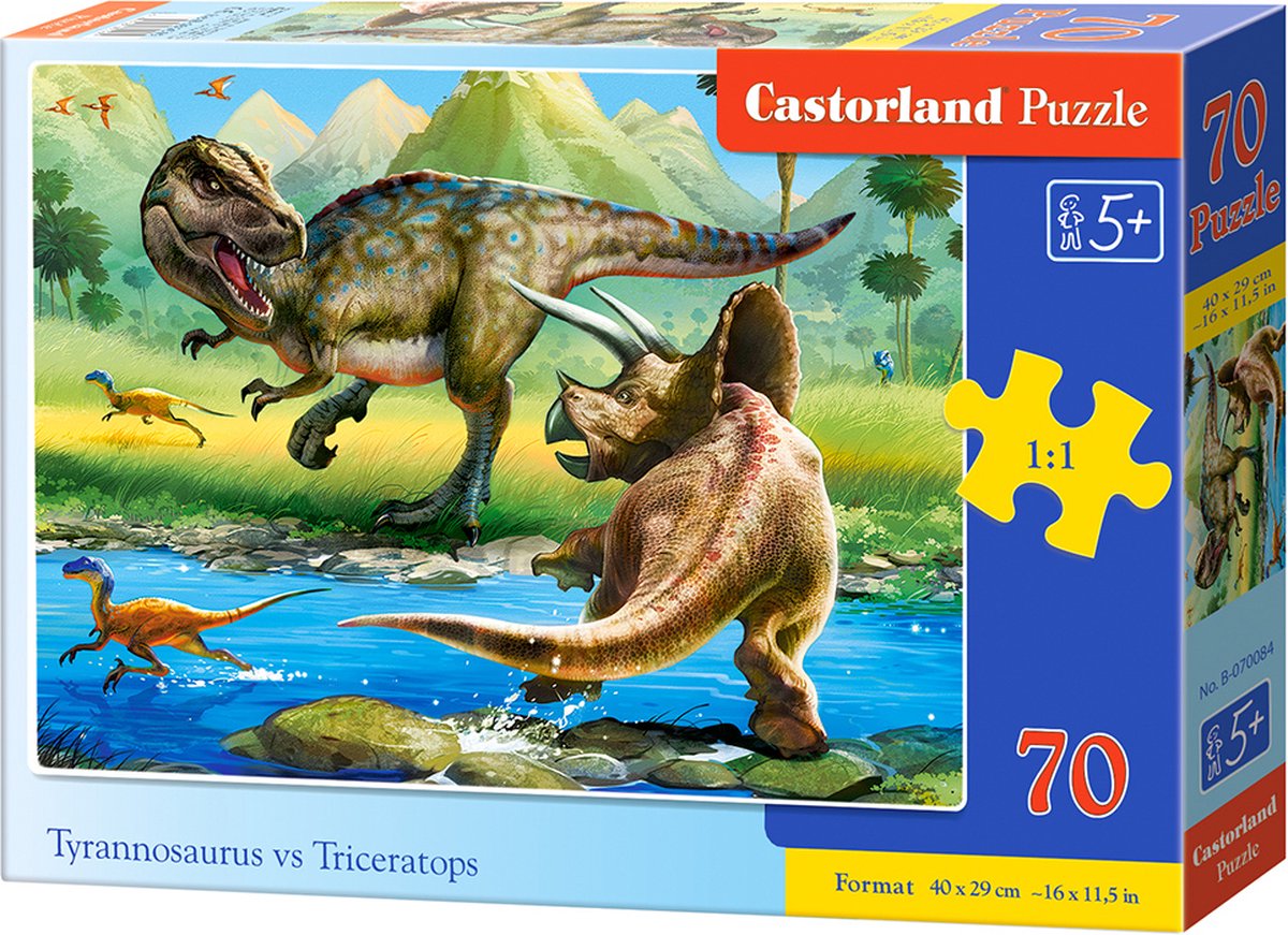 Castorland tyrannosaurus vs triceratops – puzzel – 70 stukjes – dinosaurussen – premium kwaliteit