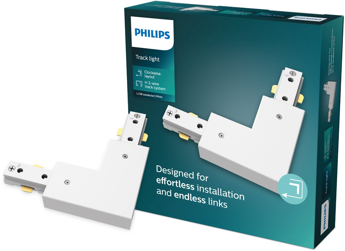 Philips led philips easylink - connector - l-vormige connector - rechtse hoek - wit - railverlichting