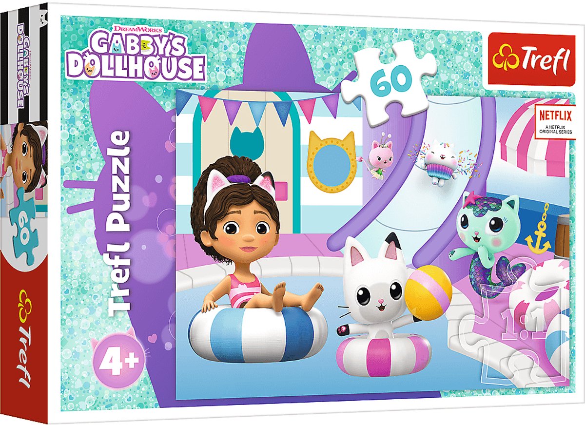 Trefl - puzzle 60 pz. - gabby in piscina - mondo del cotone artificiale