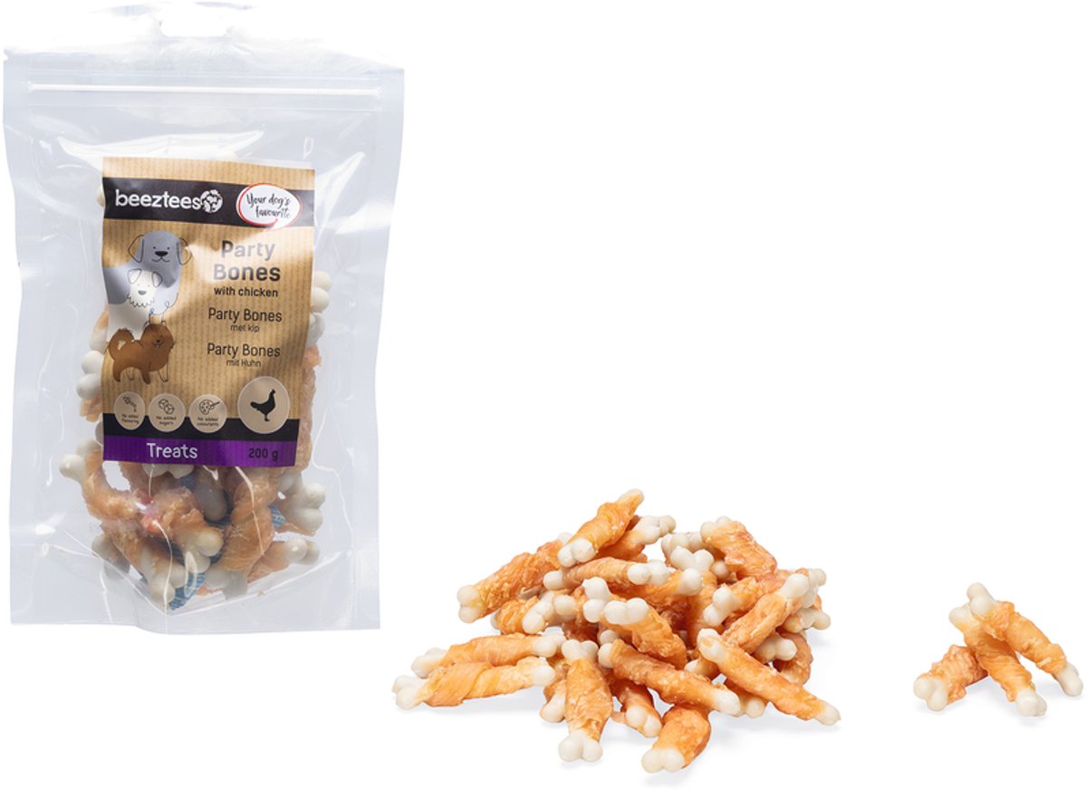 Beeztees prelibatezze party ossa con pollo - snack per cani - biscotti per cani - dolcetti per cani - 200 grammi