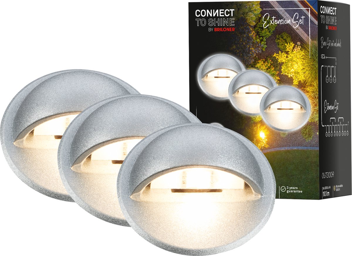 Briloner connect to Shine - Foco LED de suelo para exterior - juego de 3 - juego de extensión de iluminación de jardín - luz blanca cálida - ip65 - ø3,5x3,6 cm