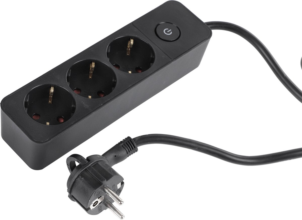 Presa Q-link - 3 vie - con interruttore - piatta - 3 x 1,5 mmâ² - 1,5 m - PVC - nera