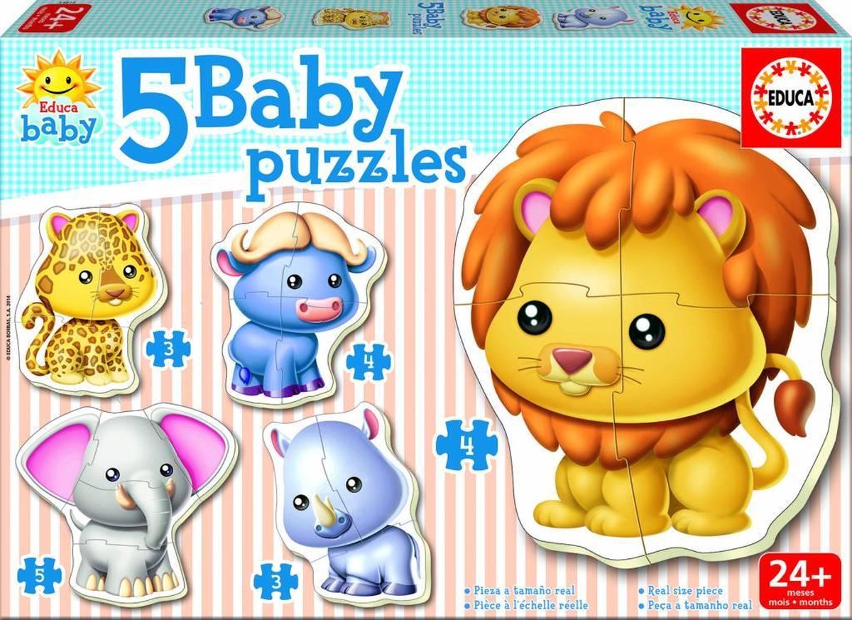 Educa - 5 puzzels baby - dieren - 3 tot 5 stukjes