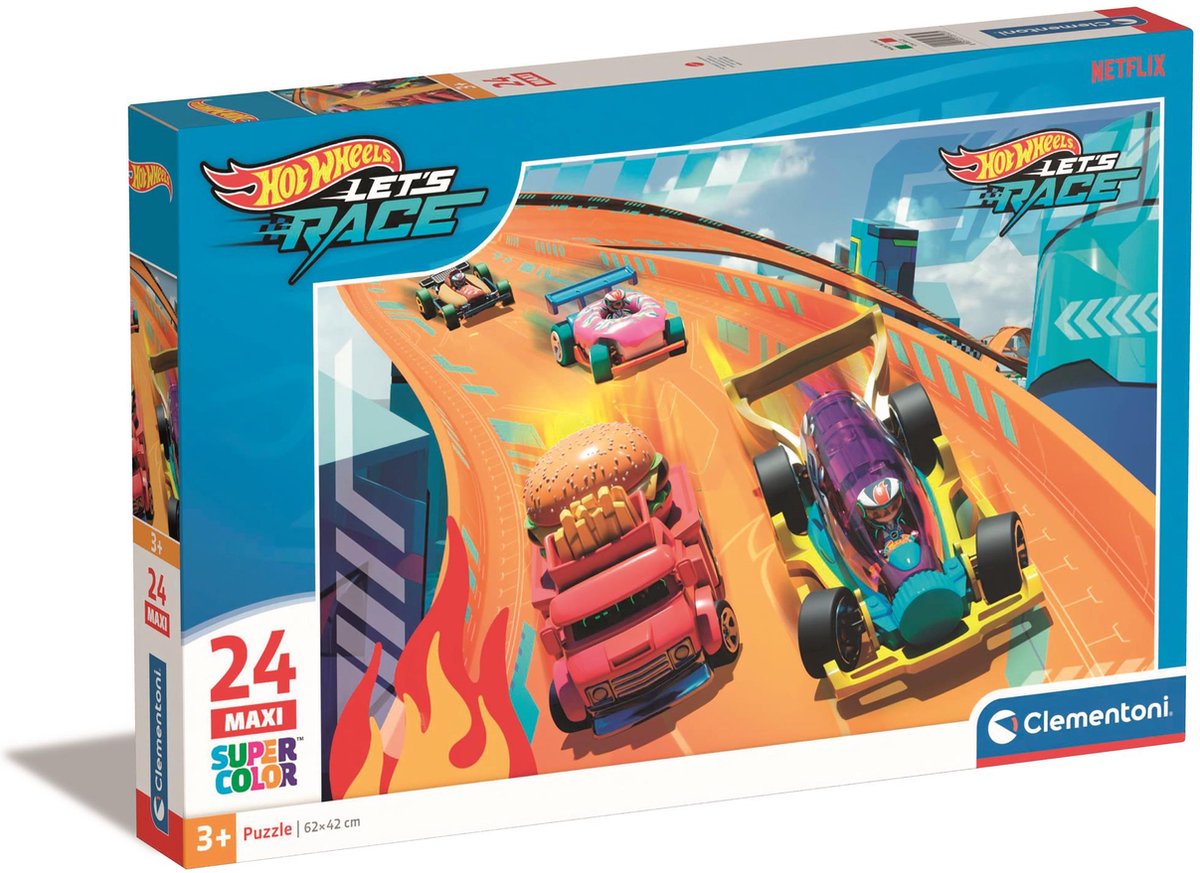 Clementoni - puzzel - 24 maxi stukjes - hot wheels - kinderpuzzel - vanaf 3 jaar