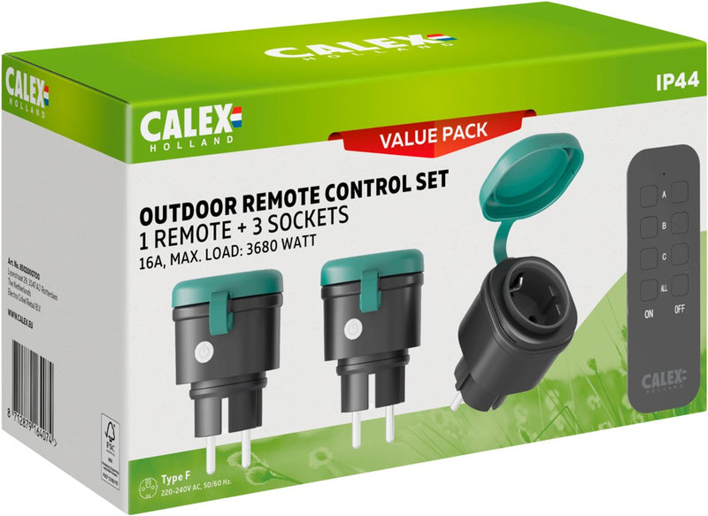 Conjunto de interruptores inalámbricos Calex - enchufe de interruptor 3x + control remoto - control inalámbrico para exterior - 3680w - luces navideñas