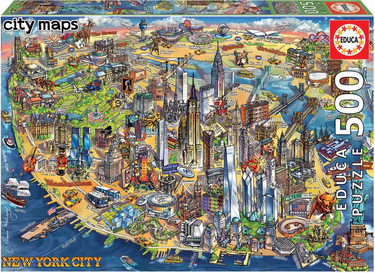 Educa - puzzel - 500 stuks - kaart new york