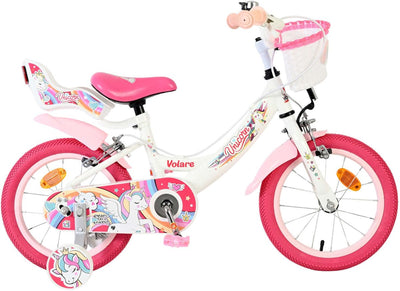 Bicicleta infantil Volare Unicorn - niña - 14 pulgadas - blanca - dos frenos de mano